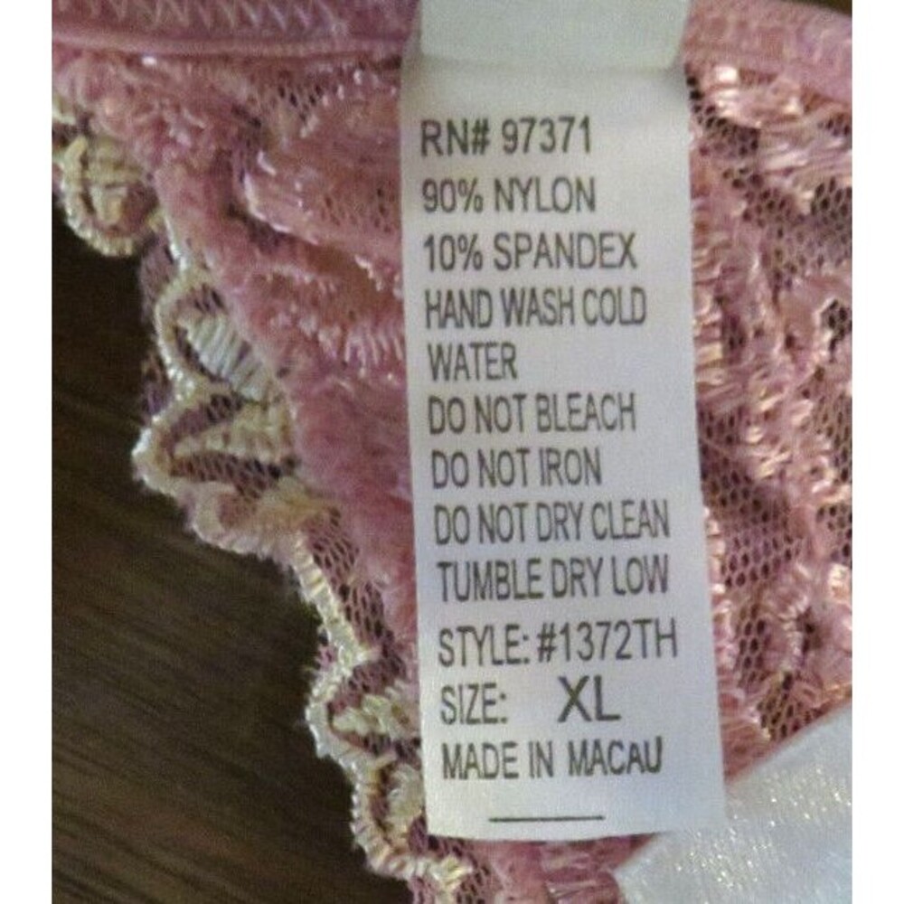 Vintage Glamour Pink Mesh Embroidered Thong Panties Satin Back Bow Size XL - Picture 11 of 14